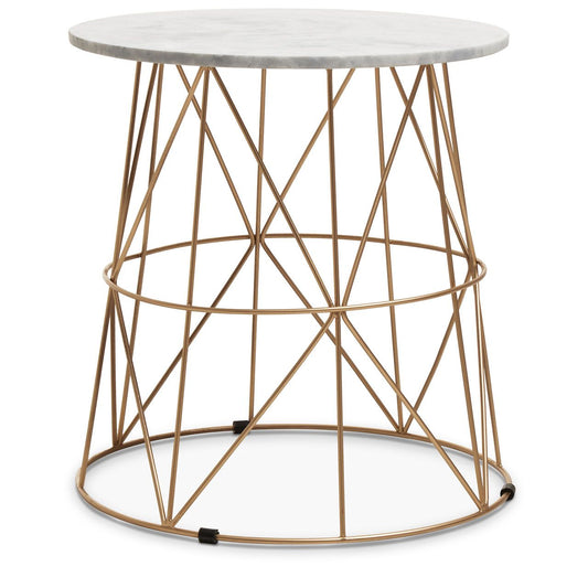 Mandoli Marble Side Tables In White With Gold Metal Frame