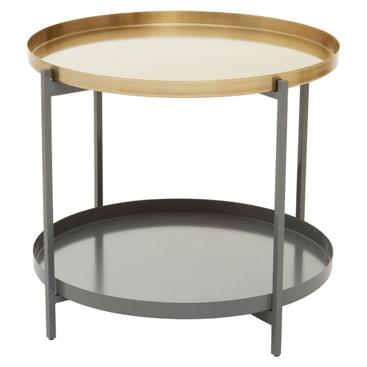 Korba Round Metal Coffee Table In Gold And Grey