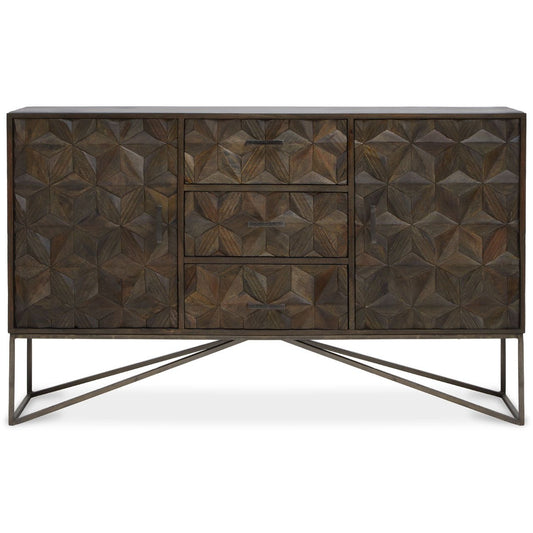 Solana Mango Wood Sideboard With 2 Doors 3 Drawers In Grey