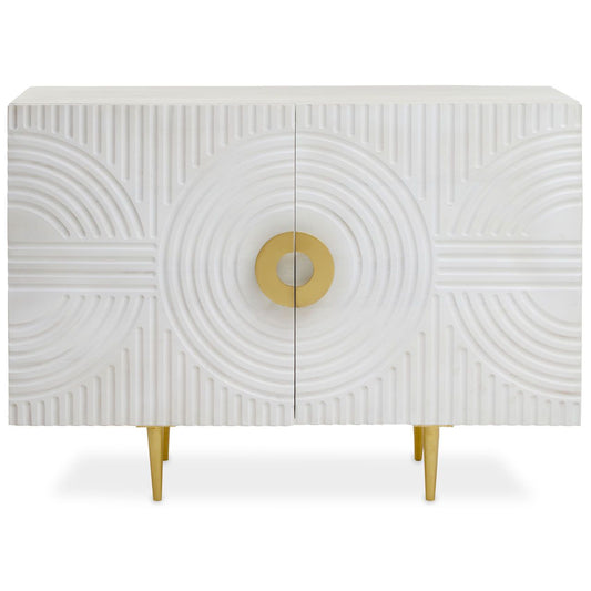 Saras Wooden Sideboard With 2 Doors In White And Gold Metal Legs