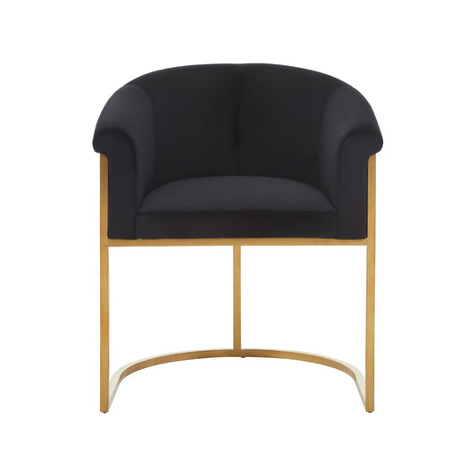 Vogue Velvet Dining Chair In Black With Matte Gold Stainless Steel Frame