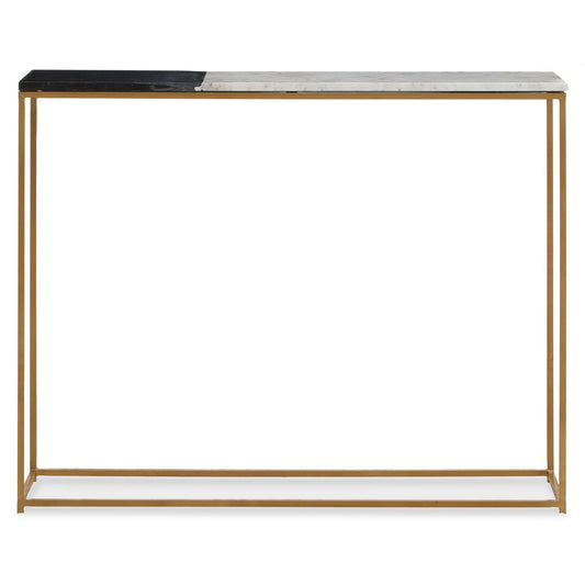 Corra Stone Console Table In Black And White With Warm Metallic Frame