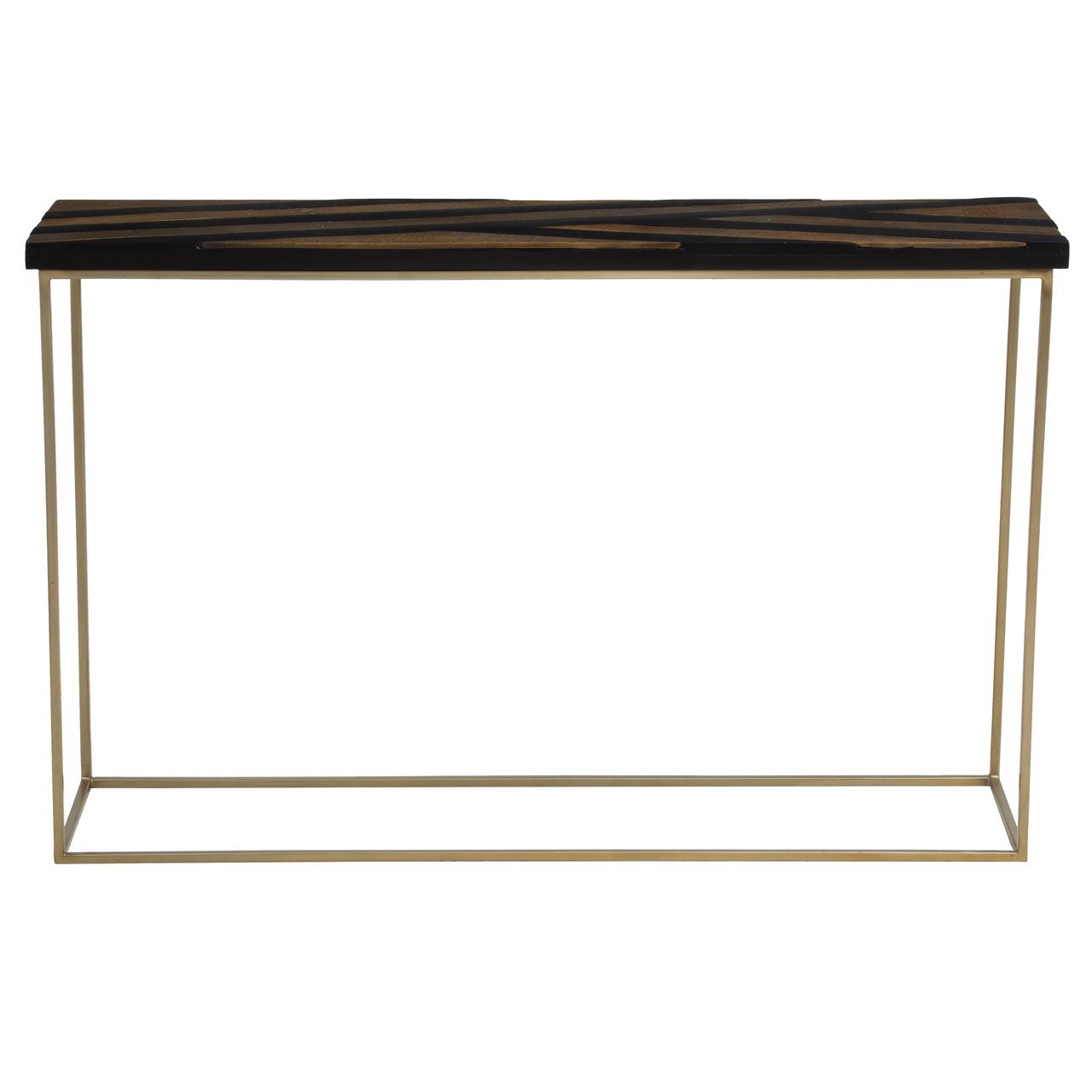 Aris Acacia Wood Console Table In Black And Gold With Metal Frame