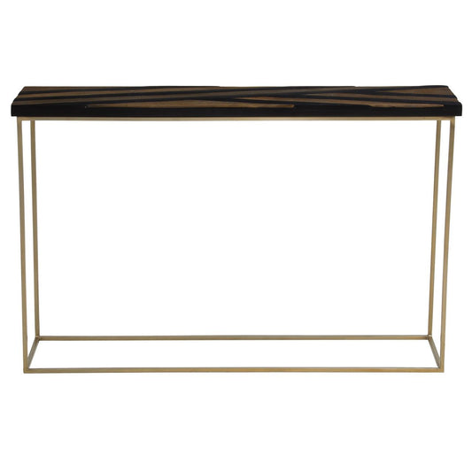 Aris Acacia Wood Console Table In Black And Gold With Metal Frame