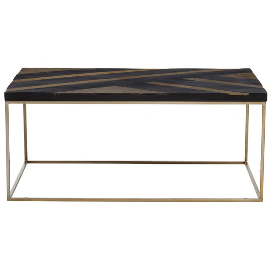 Aris Acacia Wood Coffee Table In Black And Gold With Metal Frame