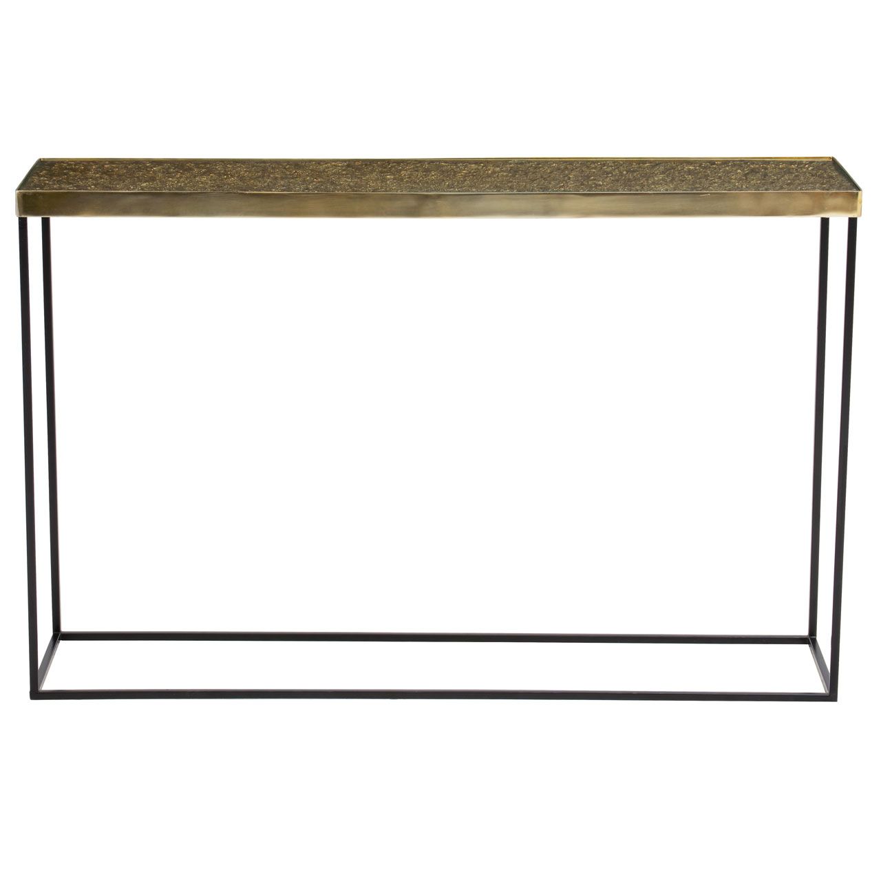 Akola Glass Top Console Table In Gold With Sturdy Black Aluminium Frame