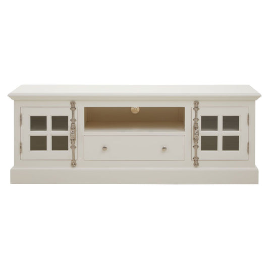 Covent Mahogany Wood TV Stand With 2 Doors And 1 Drawer In White