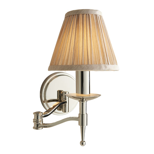 Stanford Beige Shade Swing Arm Wall Light In Nickel