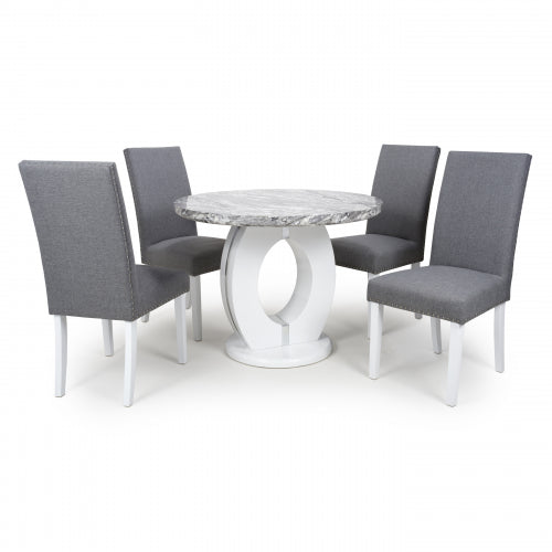 Neptune Round Dining Table With 4 Randall Steel Grey Chairs