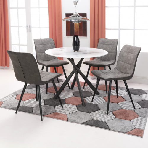 Avesta White Glass Top Dining Table With 4 Rodeo Light Grey Chairs