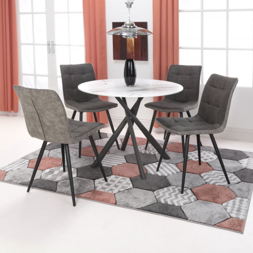 Avesta White Glass Top Dining Table With 4 Rodeo Dark Grey Chairs