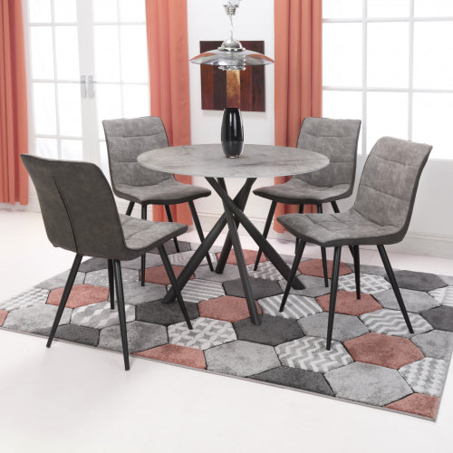 Avesta Grey Glass Top Dining Table With 4 Rodeo Light Grey Chairs