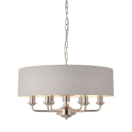Highclere 6 Lights Silver Linen Shade Ceiling Pendant Light In Bright Nickel