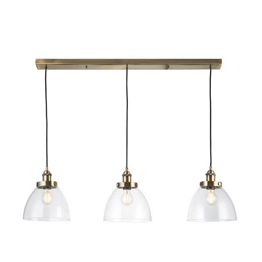 Hansen 3 Lights Clear Glass Shades Linear Pendant Light In Antique Brass