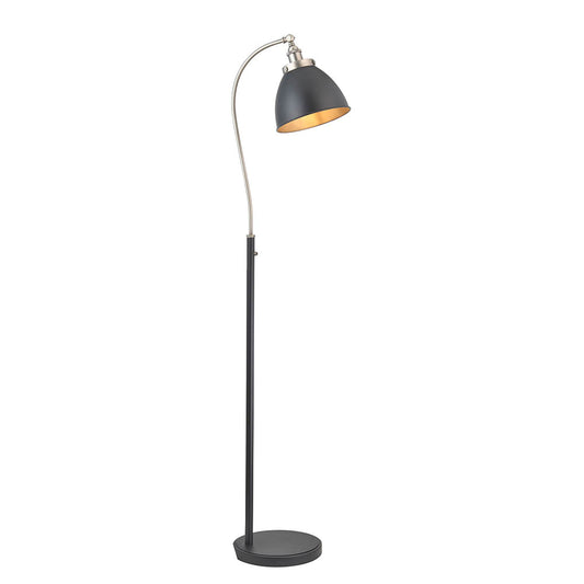 Franklin Task Matt Black Rolled Edge Metal Shade Floor Lamp In Aged Pewter Base