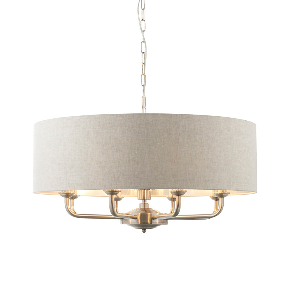 Highclere 8 Lights Natural Linen Shade Ceiling Pendant Light In Brushed Chrome