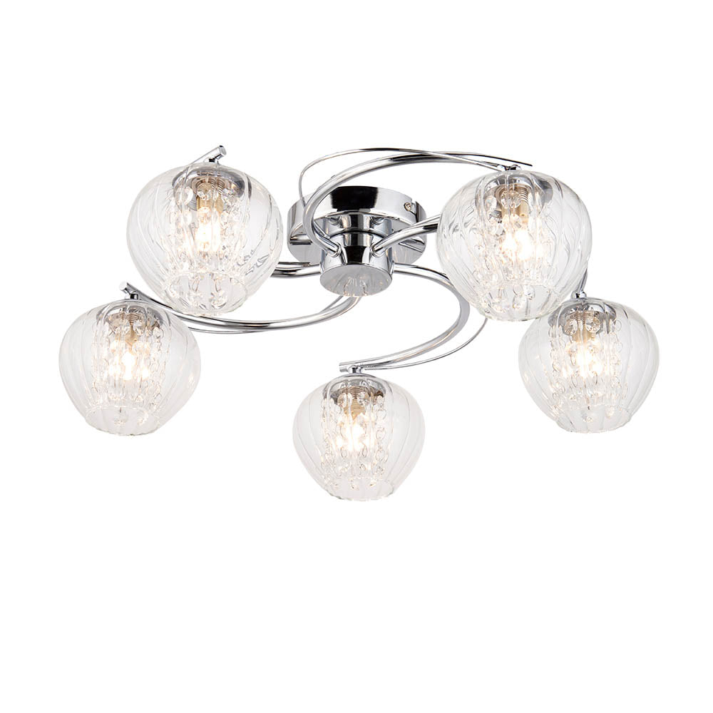 Mesmer 5 Lights Clear Ribbed Glass Semi Flush Ceiling Light In Chrome