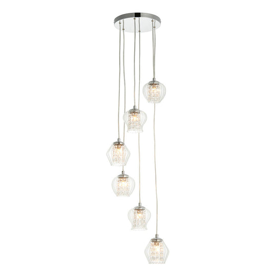 Mesmer 6 Lights Clear Ribbed Glass Pendant Light In Chrome