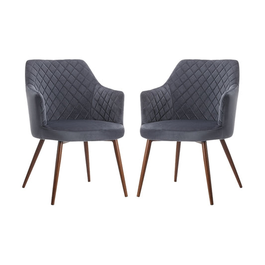 Ackleton Grey Velvet Dining Chair In Pair With Walnut Metal Legs