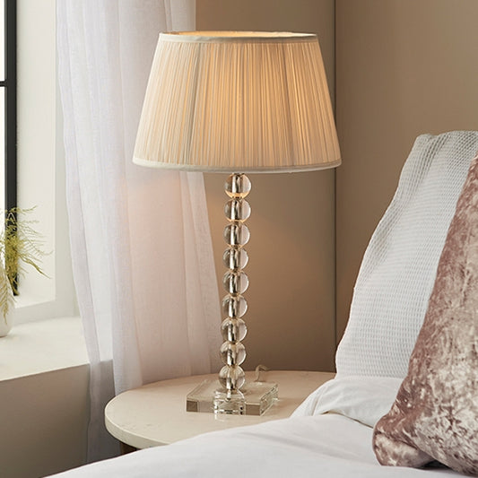 Adelie And Freya 12 Inch Vintage White Shade Table Lamp In Clear Crystal Glass