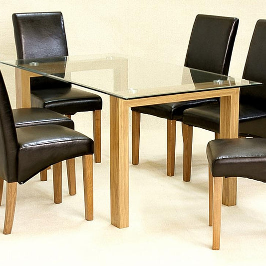 Adina Large Glass Dining Table With Oak Wooden Legs