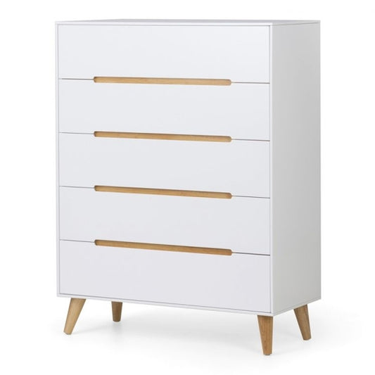 Alicia Wooden Chest Of Drawers In Matt White With 5 Drawers