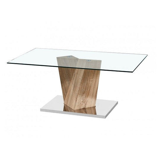 Alpha Clear Glass Coffee Table With Oak Effect Base