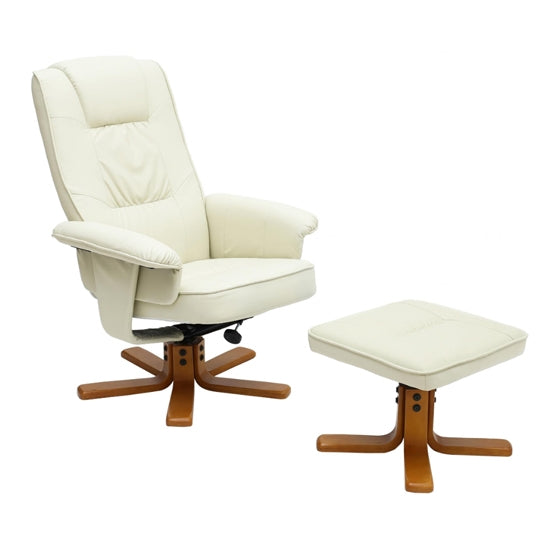 Althorpe PU Leather Recliner With Footstool In Cream