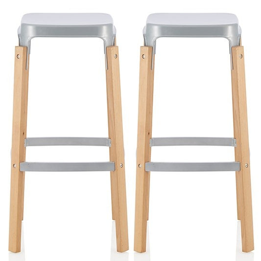 Amaranth High Gloss Silver 66cm Metal Bar Stools In Pair