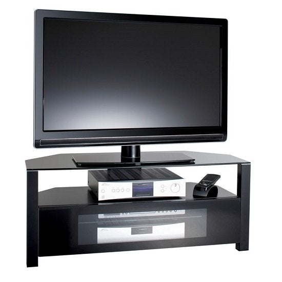 Ambri Large Glass TV Stand In Black With Glass Door