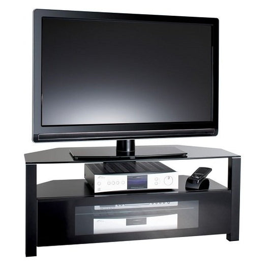 Ambri Large Glass TV Stand In Black With Glass Door