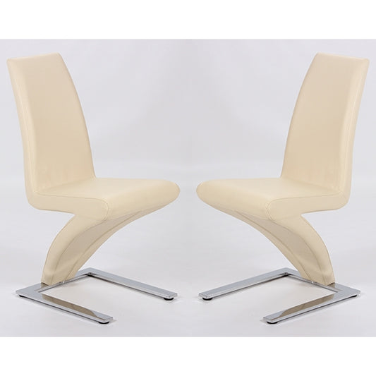 Ankara Cream PU Leather Dining Chair In Pair