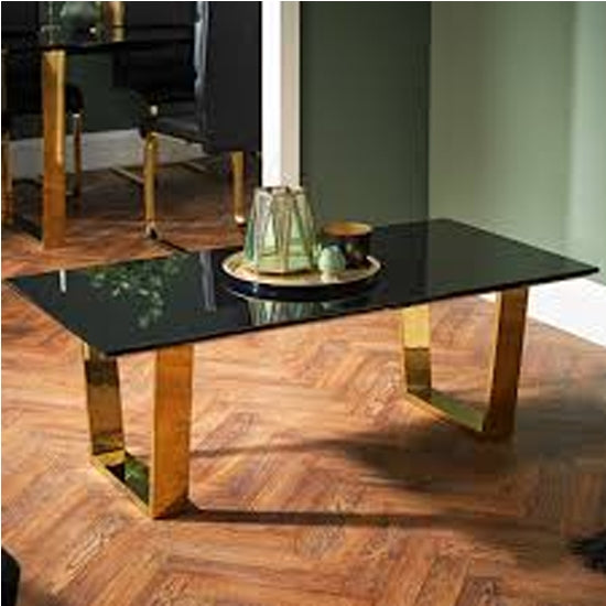 Antibes Wooden Coffee Table In Black High Gloss With Gold Metal Legs
