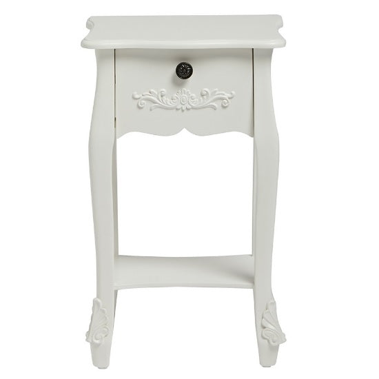 Antoinette Wooden End Table In White With 1 Drawer