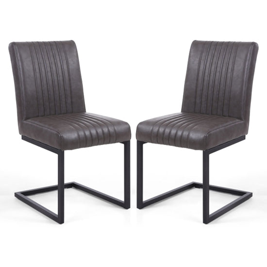 Archer Cantilever Grey Faux Leather Effect Dining Chairs In Pair