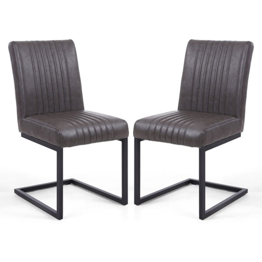 Archer Cantilever Grey Faux Leather Effect Dining Chairs In Pair