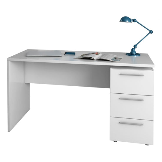 Arctic Wooden Computer Desk In White With 3 Drawers
