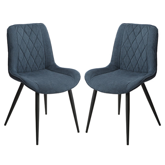 Belfast Diamond Stitch Blue Cord Fabric Dining Chairs In Pair