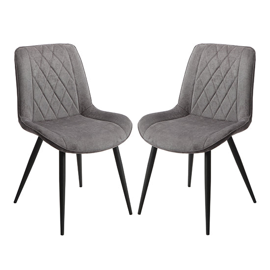 Belfast Diamond Stitch Grey Fabric Dining Chairs In Pair