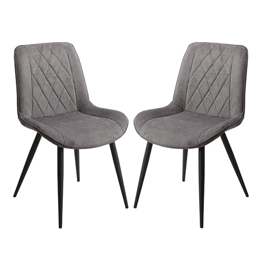 Belfast Diamond Stitch Grey Fabric Dining Chairs In Pair
