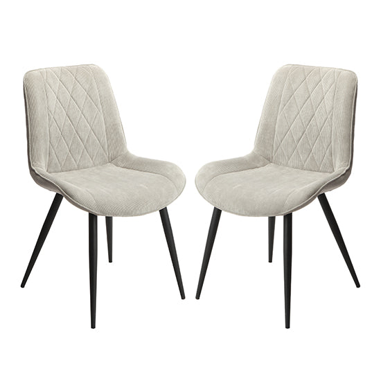 Belfast Diamond Stitch Light Grey Cord Fabric Dining Chairs In Pair