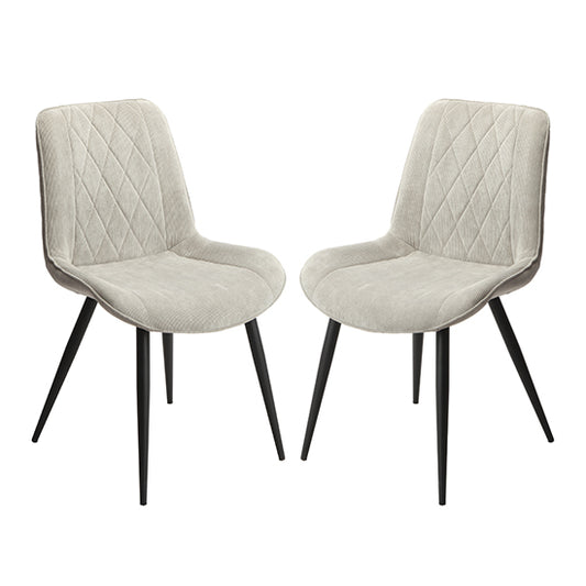 Belfast Diamond Stitch Light Grey Cord Fabric Dining Chairs In Pair