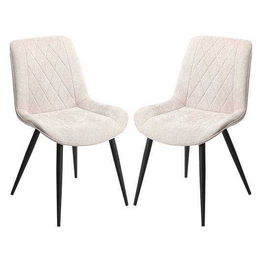 Belfast Diamond Stitch Natural Fabric Dining Chairs In Pair