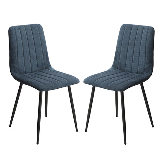 Belfast Straight Stitch Blue Cord Fabric Dining Chairs In Pair