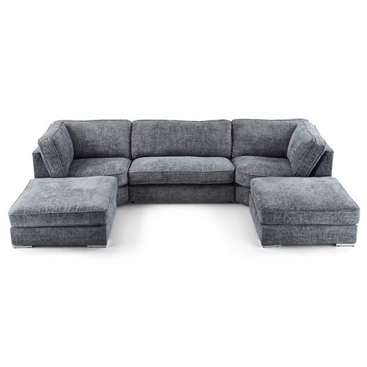 Ashby U Shaped Fabric Sofa In Grey With Chrome Legs