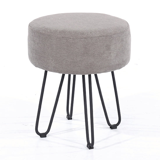 Aspen Faux Leather Round Stool In Grey With Black Metal Legs