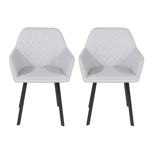 Aspen Grey Faux Leather Armchairs With Black Metal Legs In Pair