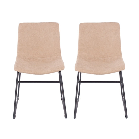 Aspen Sand Fabric Dining Chairs With Black Legs In Pair