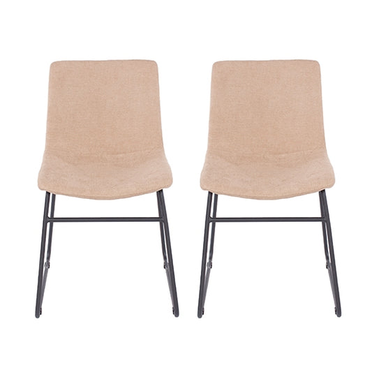 Aspen Sand Fabric Dining Chairs With Black Legs In Pair