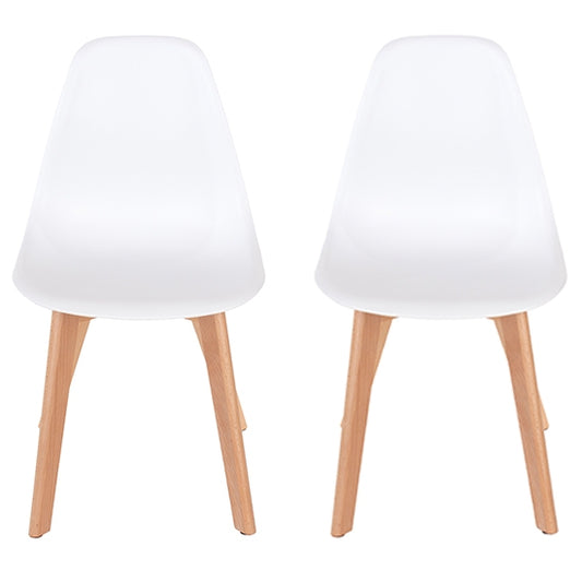 Aspen White Plastic Dining Chairs With Wood Legs In Pair